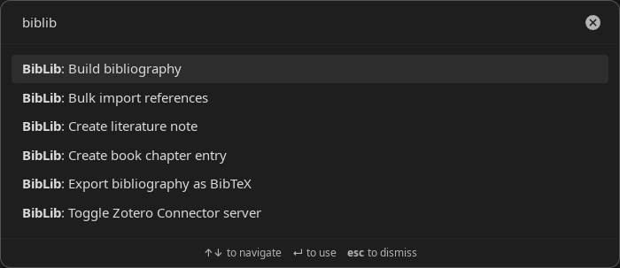 BibLib commands in the command palette